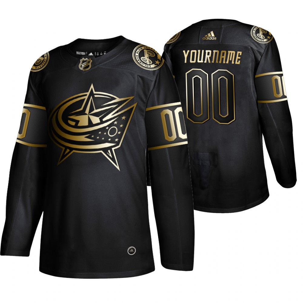 Cheap Adidas Blue Jackets Custom Men 2019 Black Golden Edition Authentic Stitched NHL Jersey